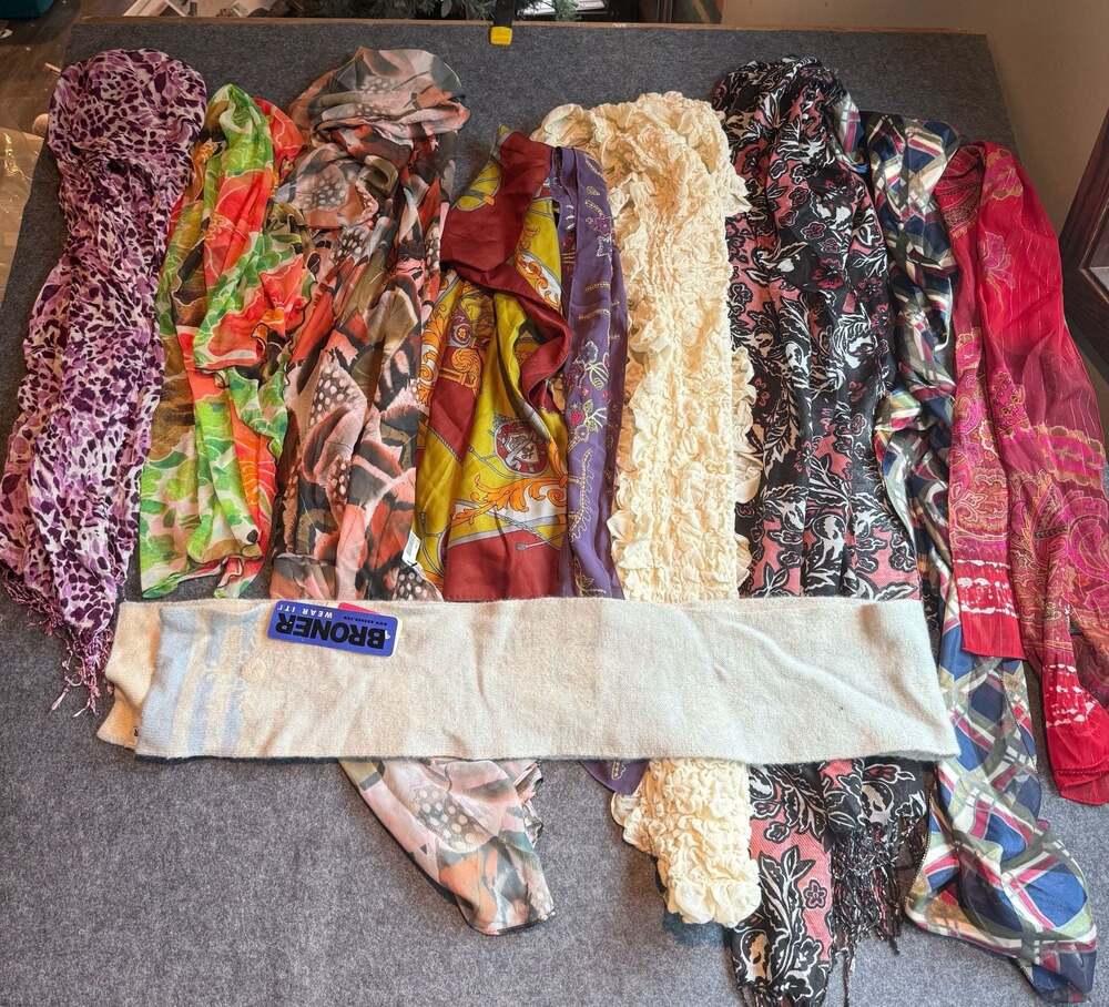 Lot of 10 Assorted Fashion and Knit Scarves Including Broner